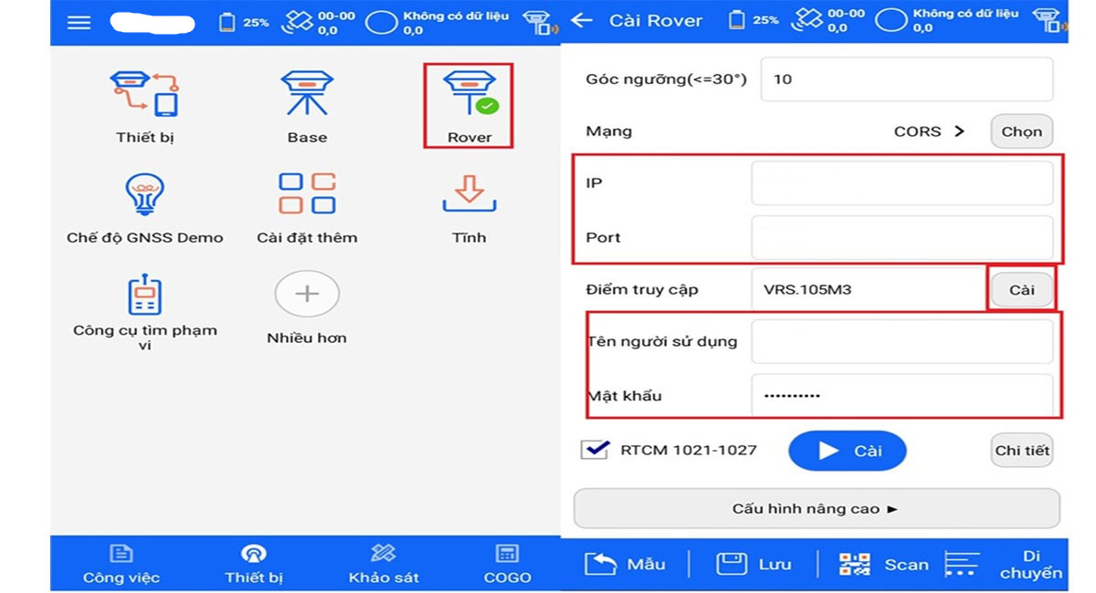 kết nối rover với trạm cors