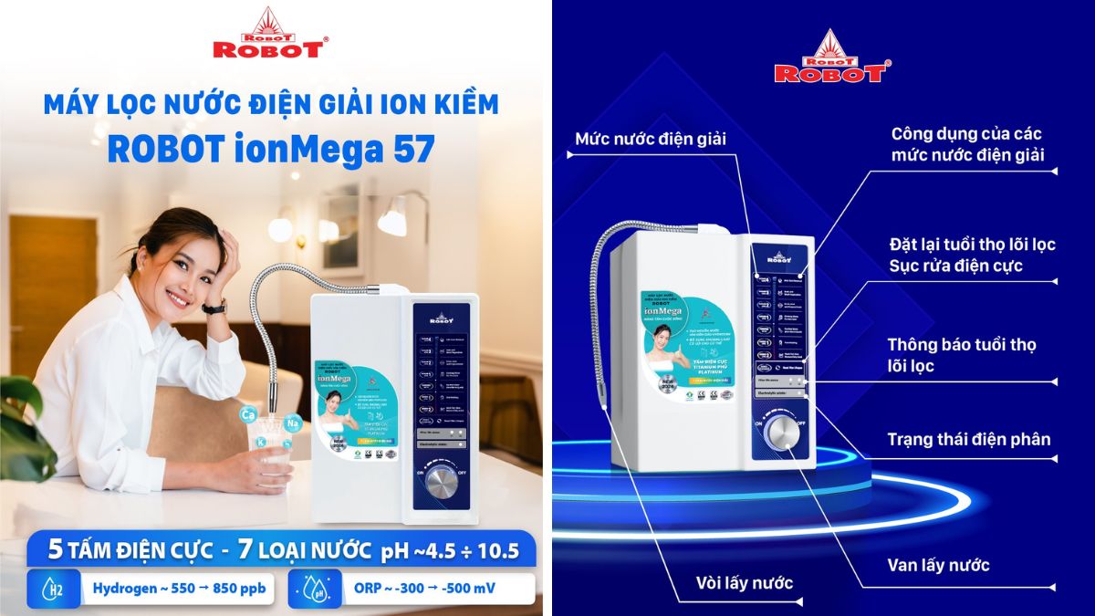 Máy lọc nước điện giải ion kiềm ROBOT ionMega 57